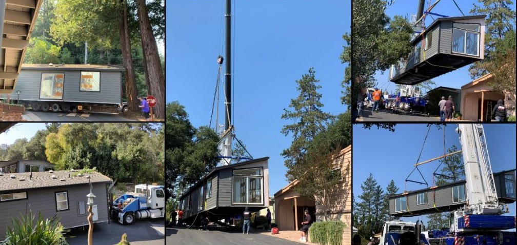 a new manufactured home is installed with a crane, November 2020