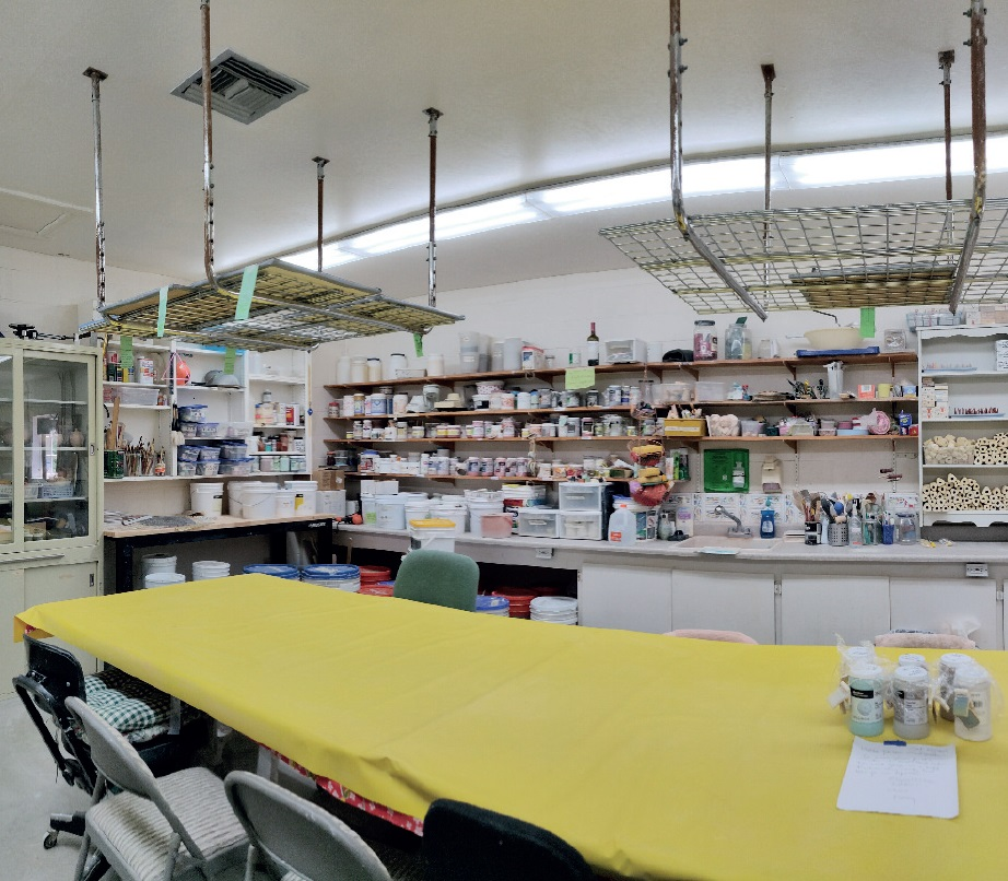Pottery Room with 3 Electric Wheels, 2 Electric Kilns & a Slab Roller